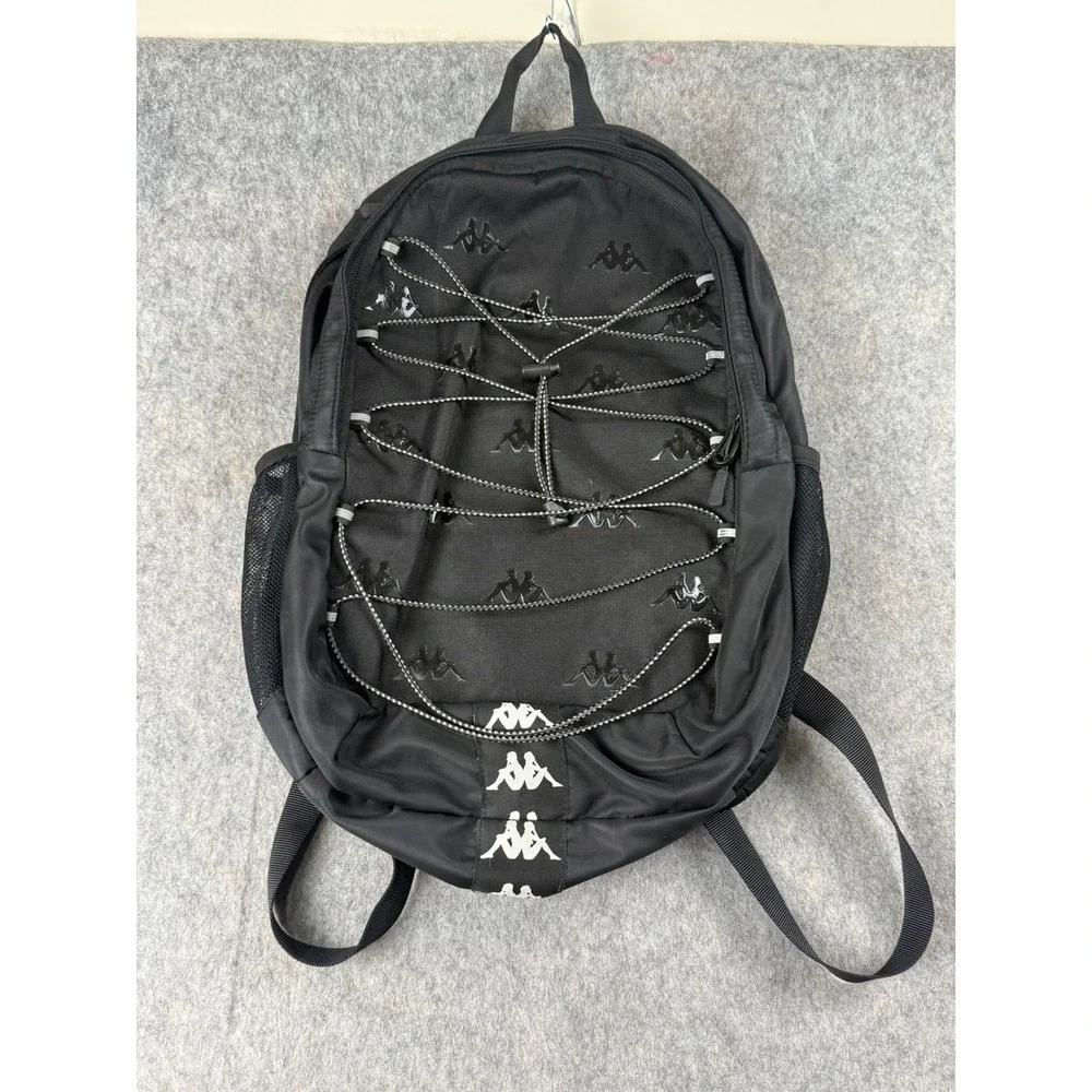 Kappa Backpack Unisex Medium Black Polyester Sport Bungee Logo Y2K Streetwear